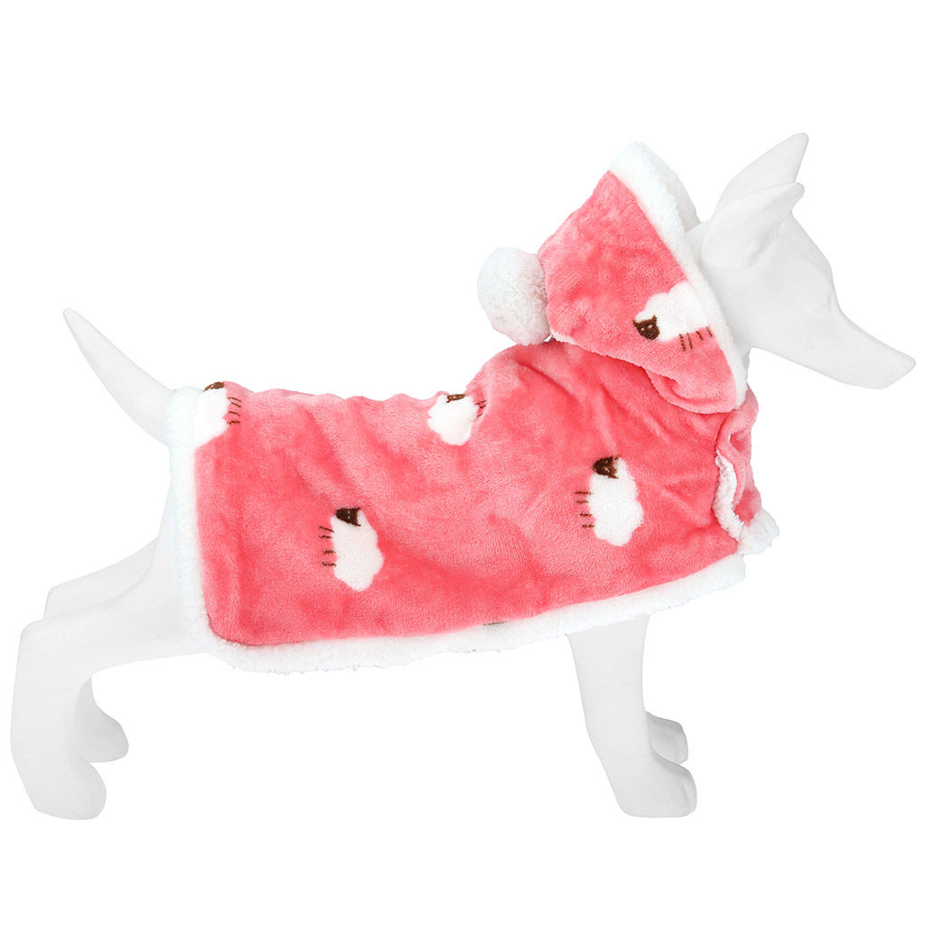 Пэт тойс (Pet toys) Одежда для собаки Накидка на меху Овечка с капюшоном, с помпоном, на кнопках, р-р M, длина спинки 35см/обхват шеи 32-36см, цвет-розовый, флис/искусственный мех (100% полиэстер) (Китай) - Домашняя мода фото 2
