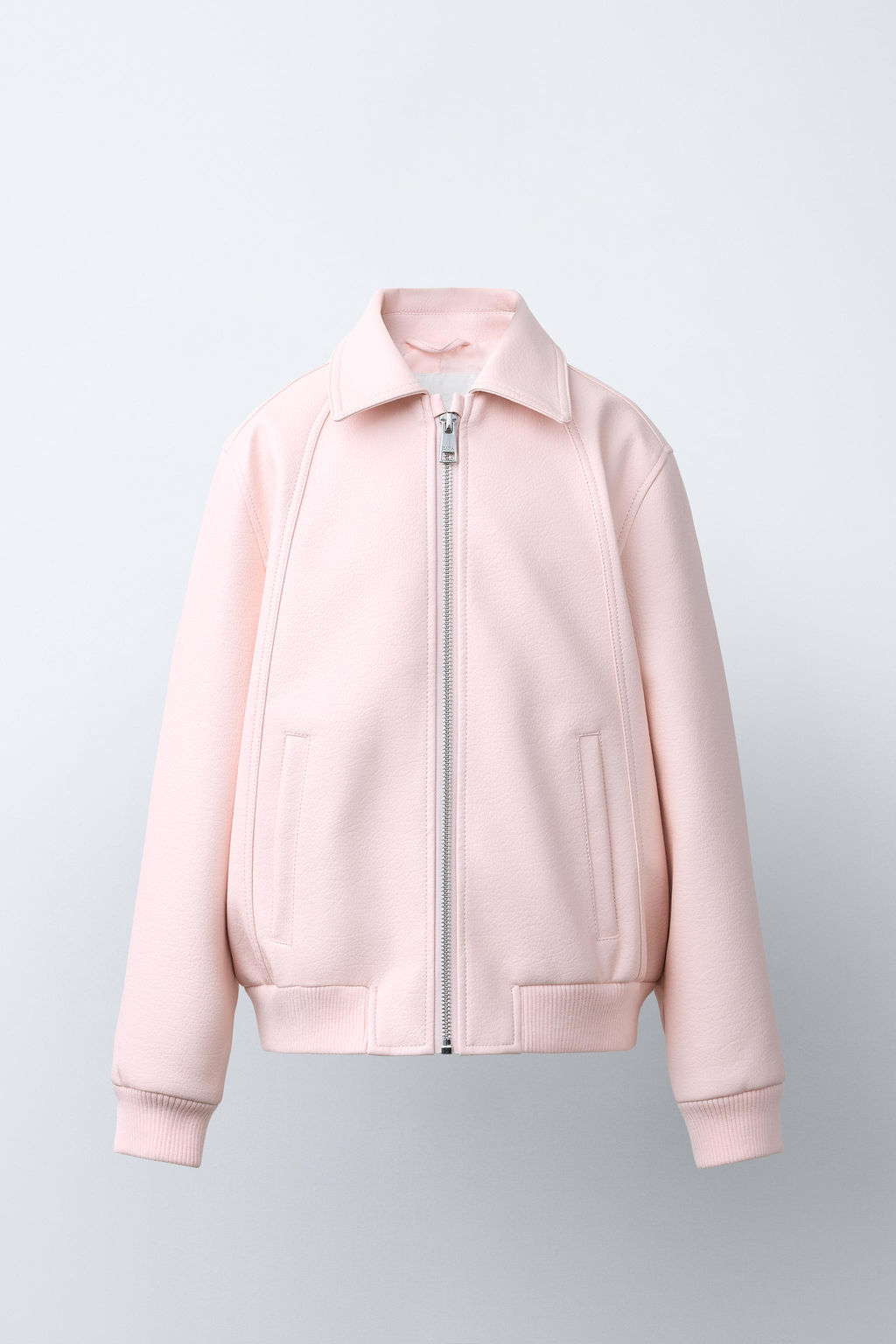 CAZADORA BOMBER EFECTO PIEL / Rosa pastel