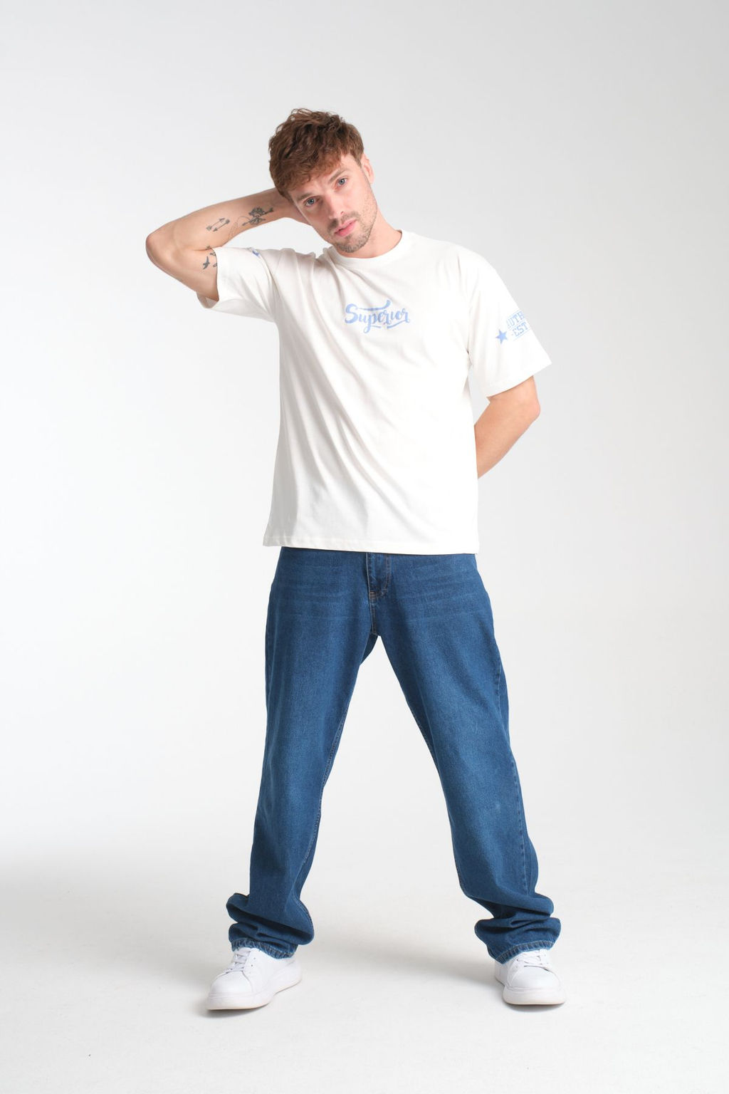 TRENDYOL MAN Beyaz Oversize/Genis Kesim Kabar?k Bask?l? %100 Pamuk T-Shirt TMNSS25TS00202 - Trendyolmilla фото 4