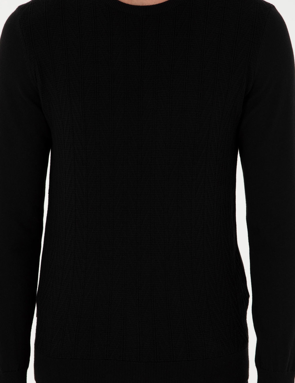 Siyah Slim Fit Bisiklet Yaka Triko Kazak