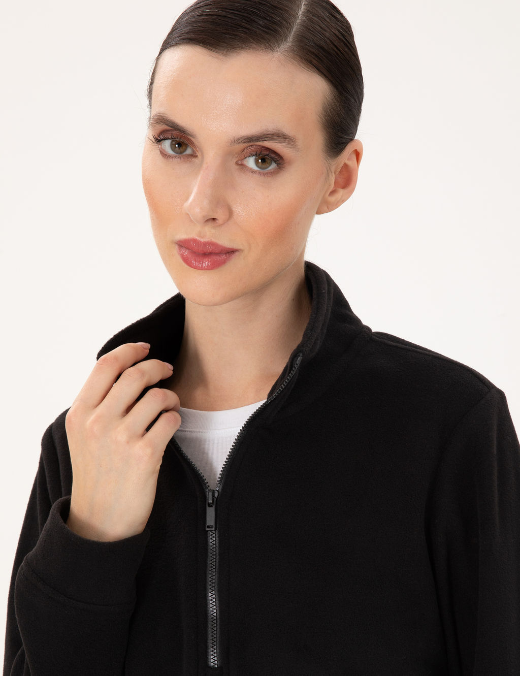 Siyah Comfort Fit Fermuarl_ Polar Sweatshirt