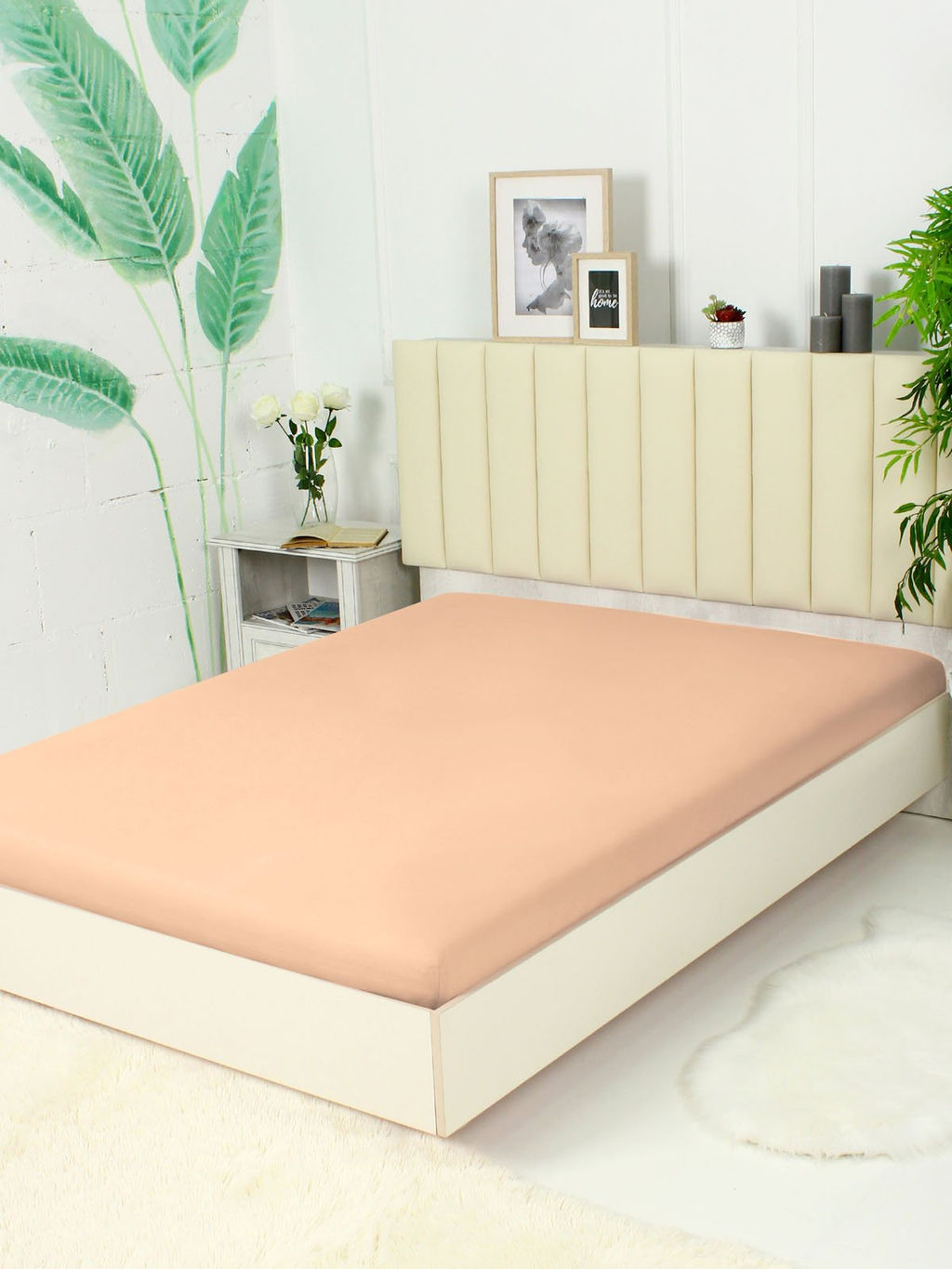 Простыня трикотажная на резинке - Персик 160х200х20