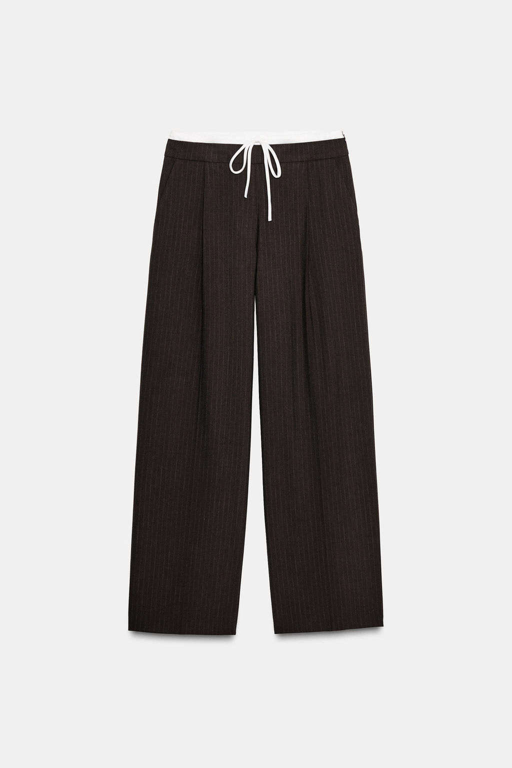 PANTAL?N ANCHO CINTURA DOBLE / Rayas marrones - Zara фото 5