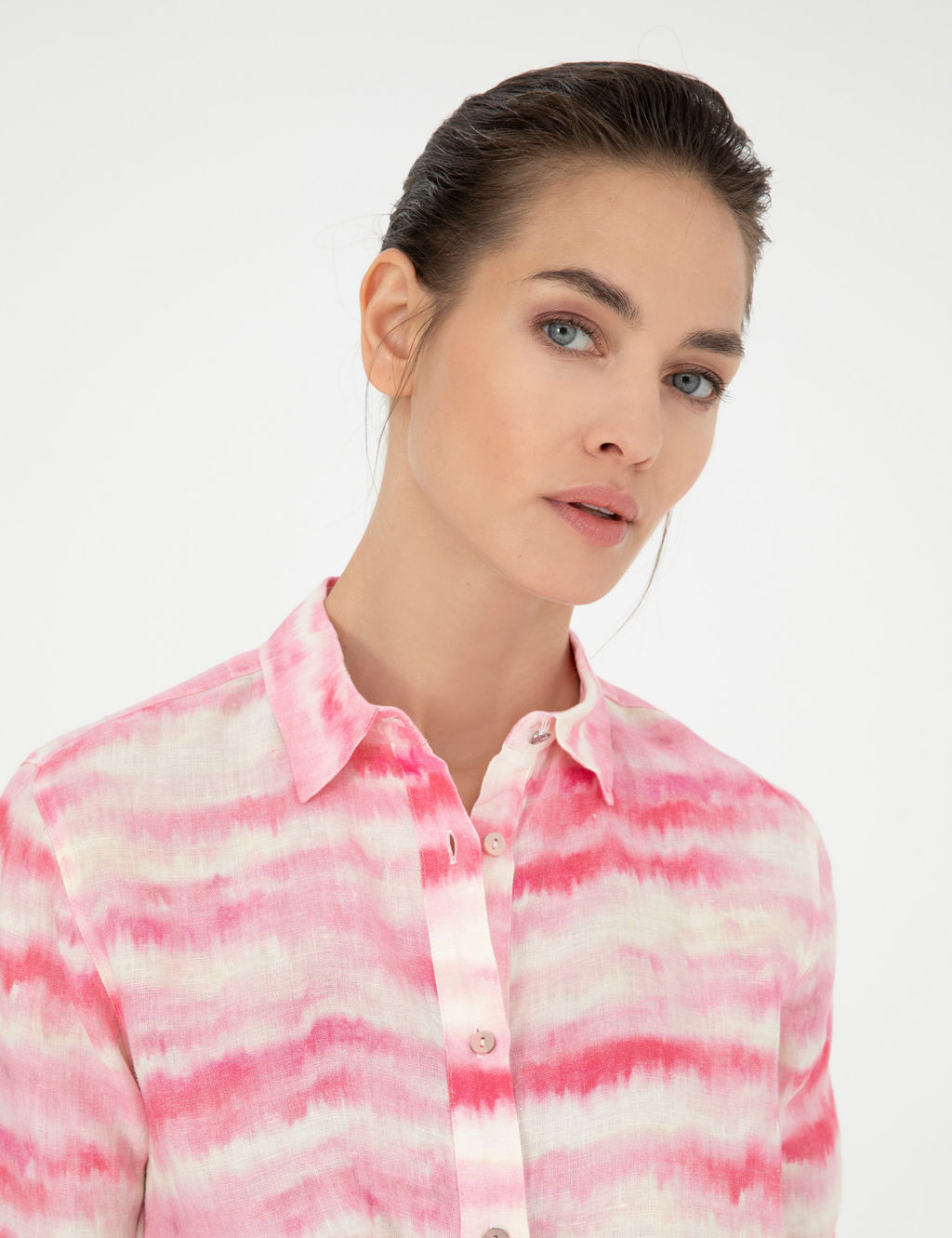 Pembe Crop Top Uzun Kollu Keten G_mlek