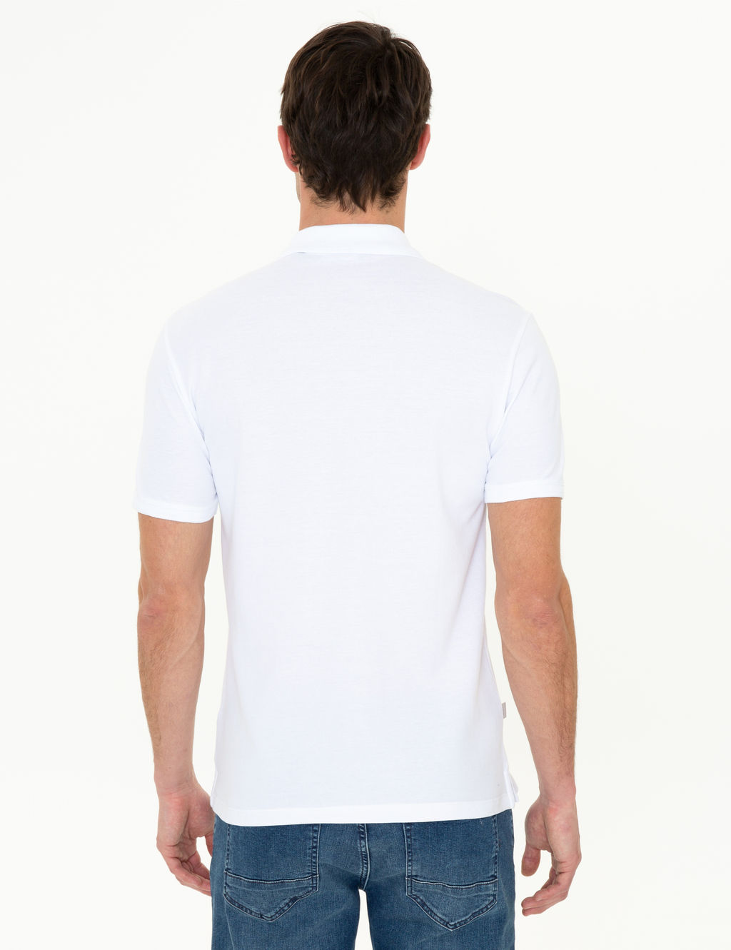 Beyaz Slim Fit Polo Yaka Basic Ti__rt