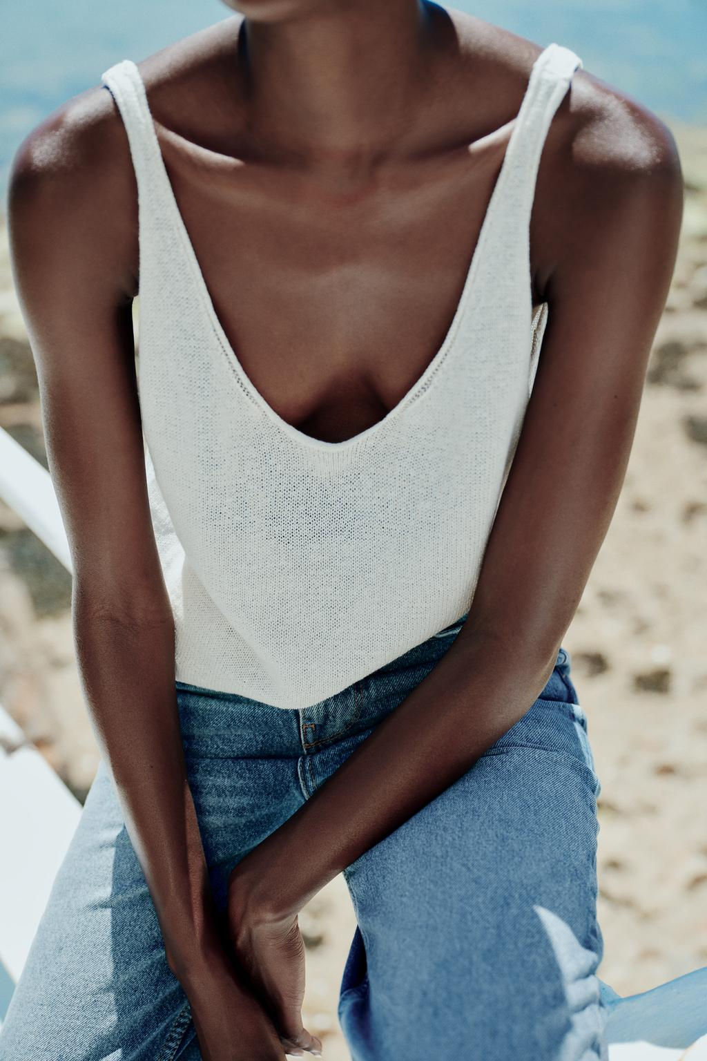 PLAIN LINEN BLEND STRAPPY KNIT TOP - Zara фото 13