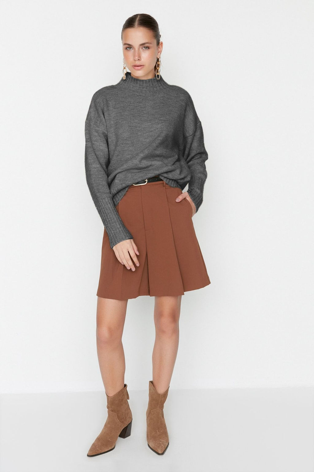 Bordo Genis Kal?p Yumusak Dokulu Basic Triko Kazak TWOAW23KZ00490 - Trendyolmilla фото 18