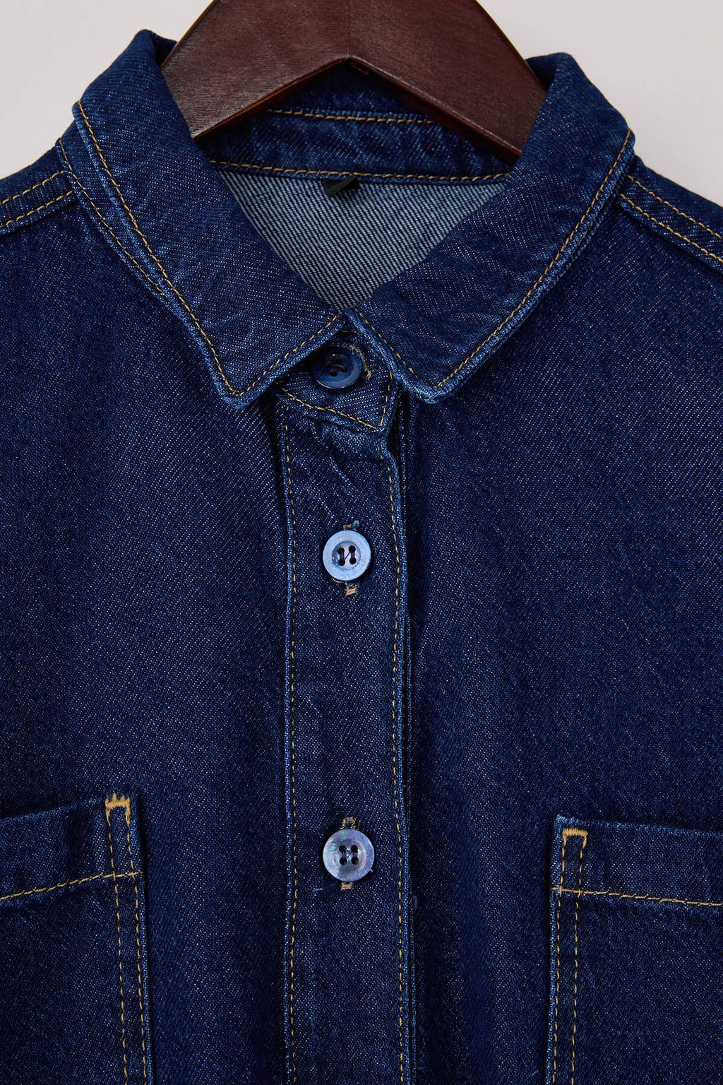 Koyu Mavi Belden Baglamal? Tencel Kar?s?ml? Denim Gomlek TWOSS26GO00006 - Trendyolmilla фото 2