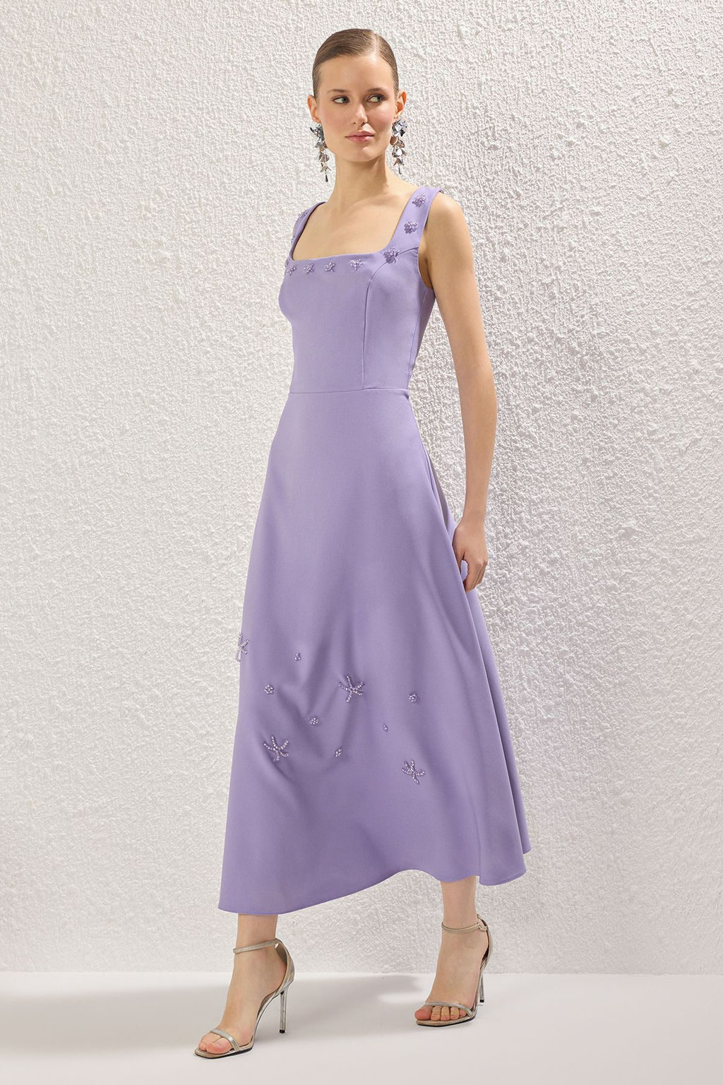 Trendyolmilla Siyah A-Kesim Tas Aksesuar Detayl? Dokuma Midi S?k Abiye Gece Mezuniyet Elbisesi TPRSS25EL00173  фото 8