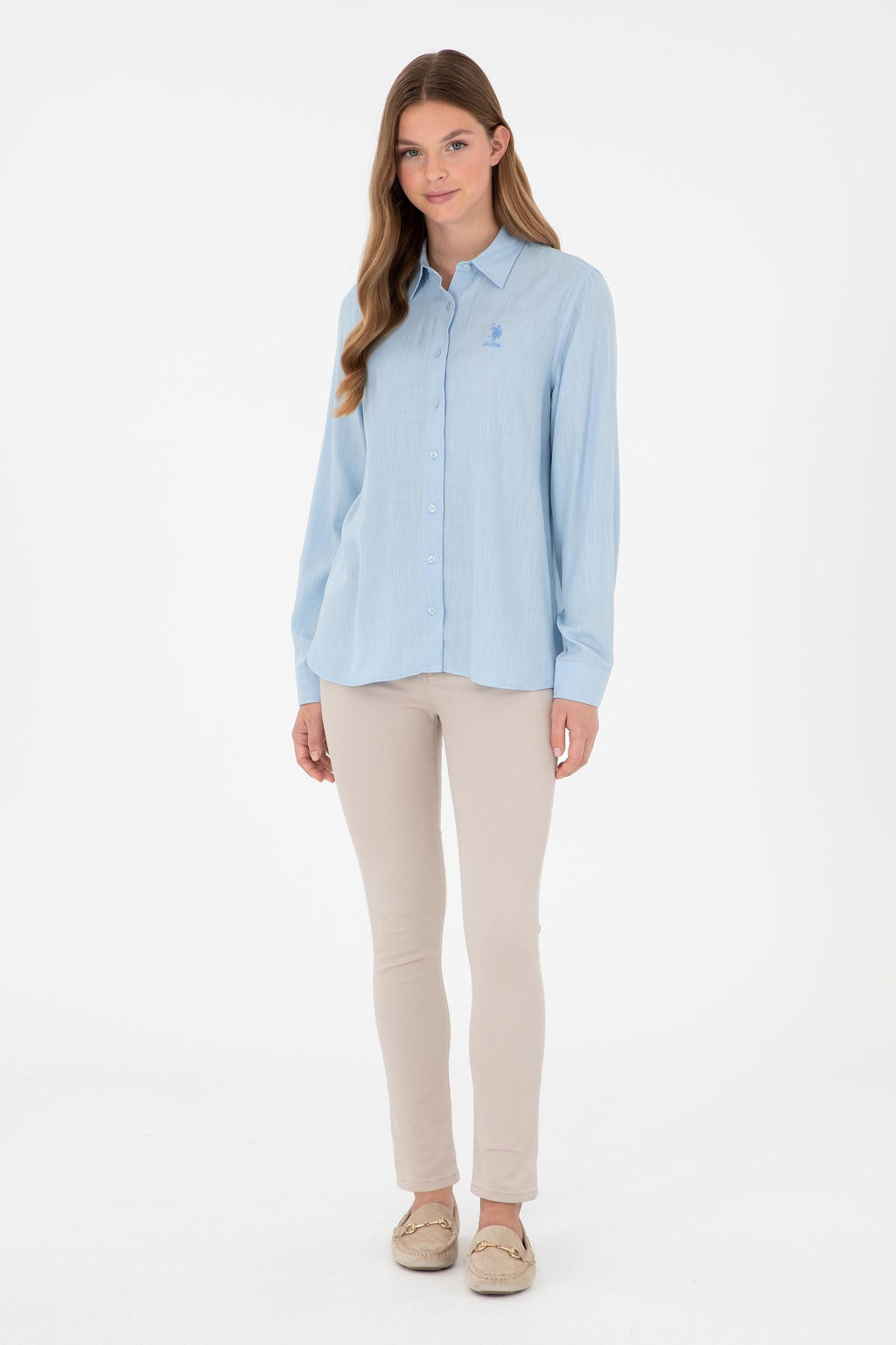 Женская голубая рубашка с длинным рукавом Неожиданная скидка в корзине - U.s. polo assn фото 4