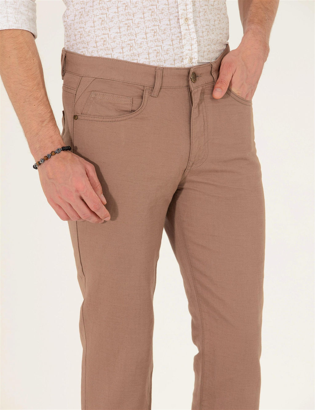 Vizon Slim Fit Keten Kar___ml_ Kanvas Pantolon