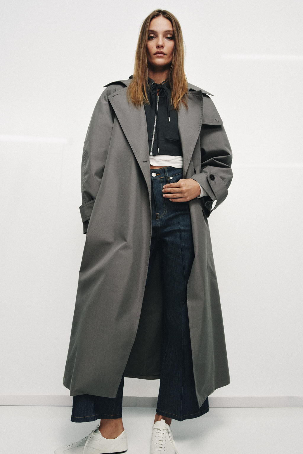 TRENCH OVERSIZE CINTUR?N ZW COLLECTION / Gris / Tostado