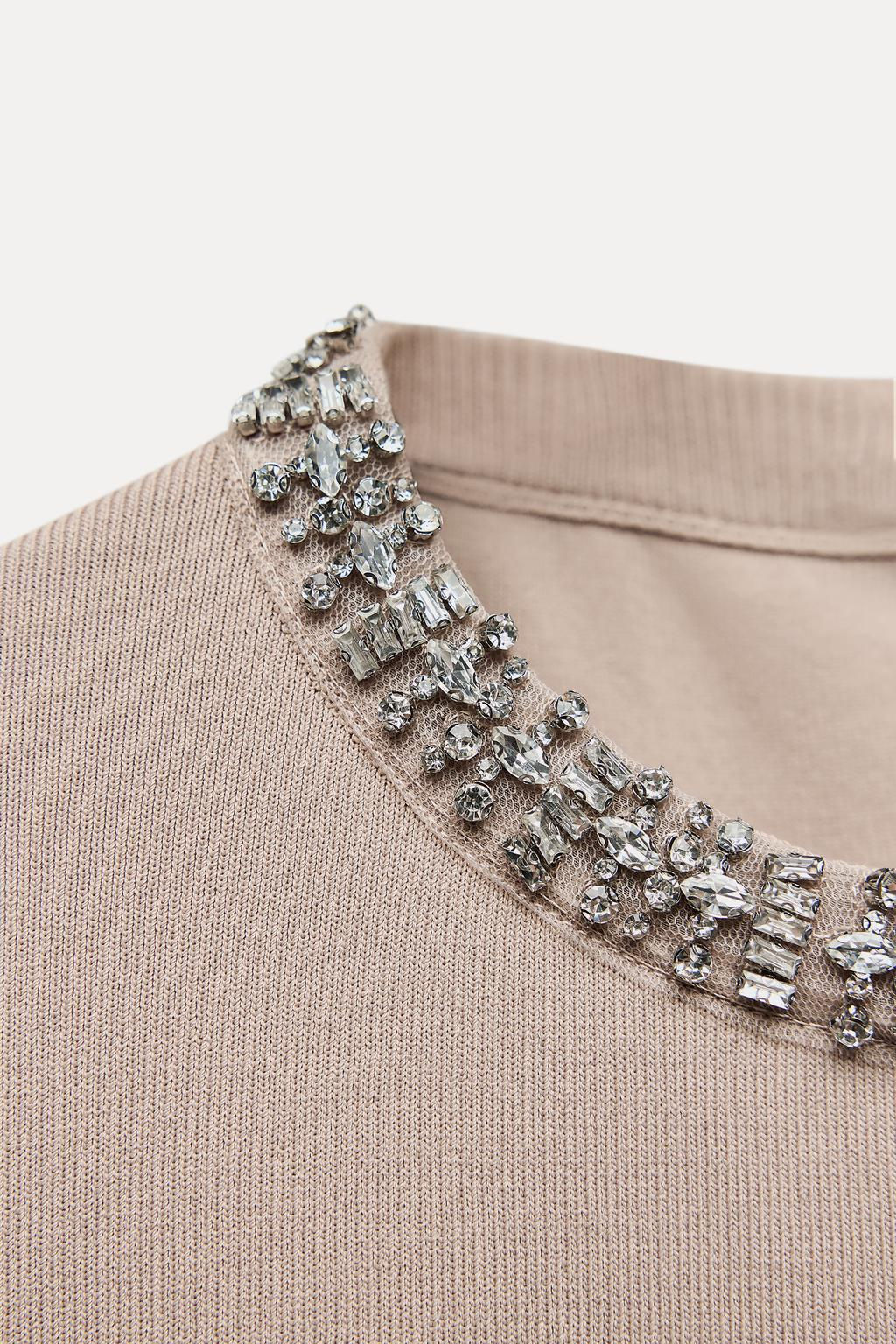 PLAIN KNIT SWEATER WITH RHINESTONE BEADS - Zara фото 7