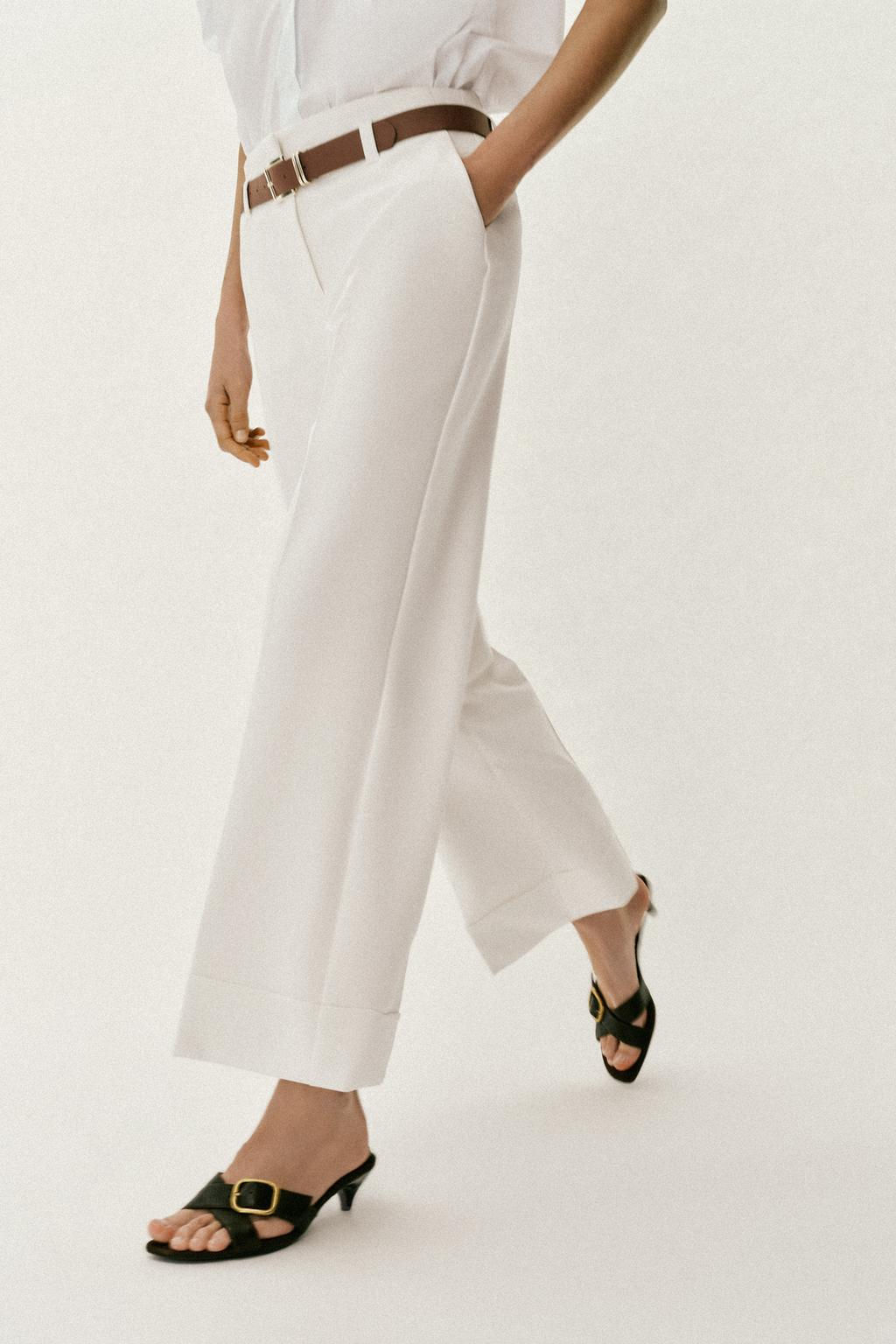 TROUSERS WITH TURN-UP CUFFS AND BELT - Zara фото 36