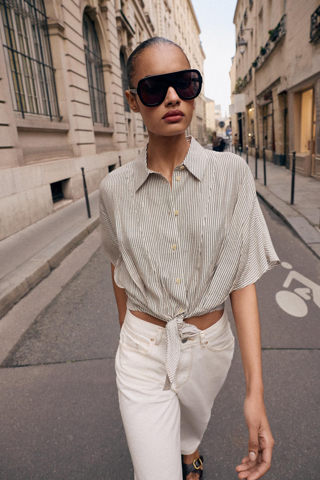 CAMISA MANGA CORTA NUDO / Crudo / Negro - Zara фото 3