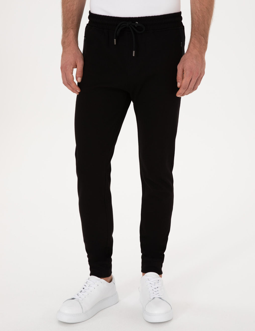 Siyah Slim Fit Pamuk Kar___ml_ Pa_as_ Lastikli E_ofman Alt_