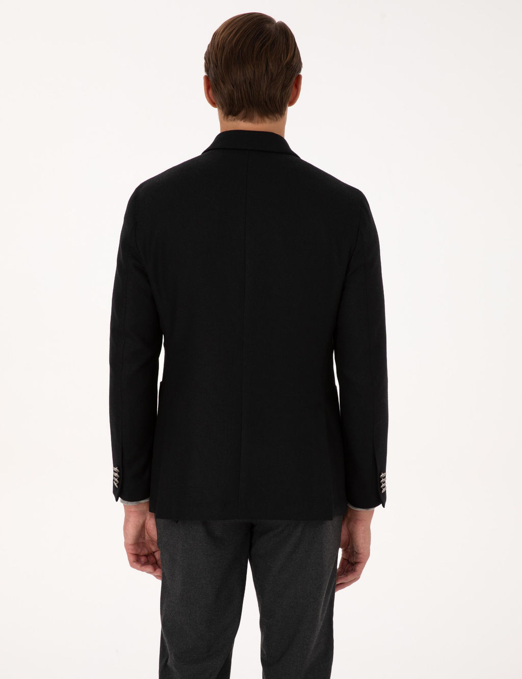 Siyah Ex. Slim Fit Y_n Kar___ml_ Kruvaze Ceket