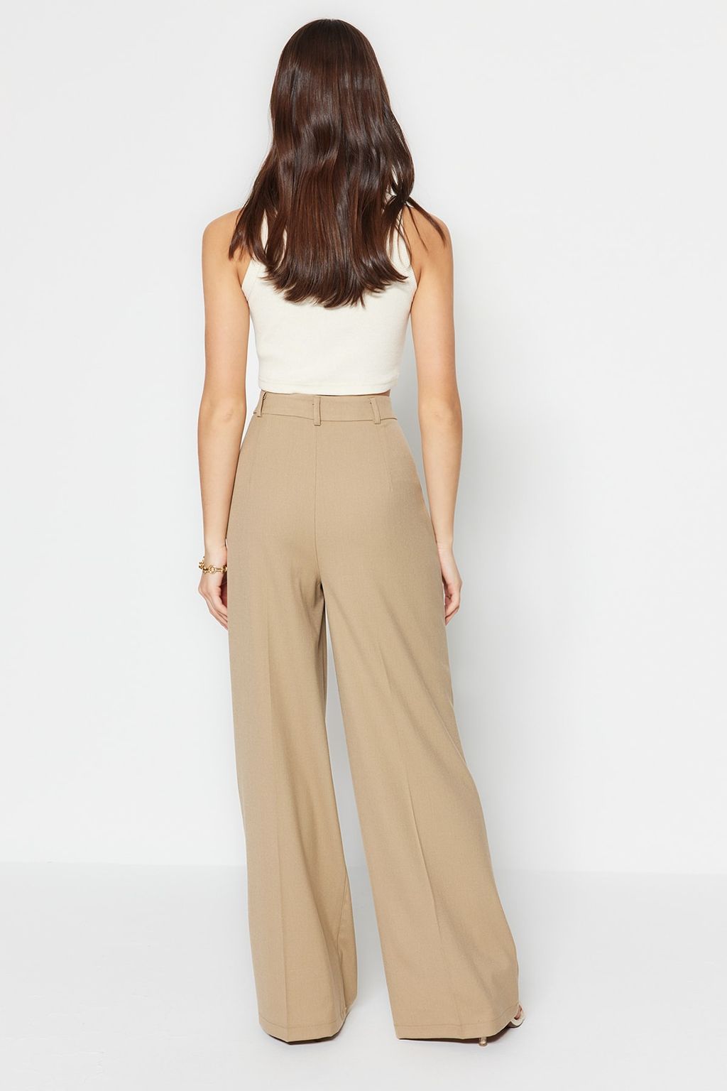 TRENDYOLMILLA Haki Utu Izli Wide Leg/Genis Paca Dokuma Kumas Pantolon TWOSS23PL00326  фото 7