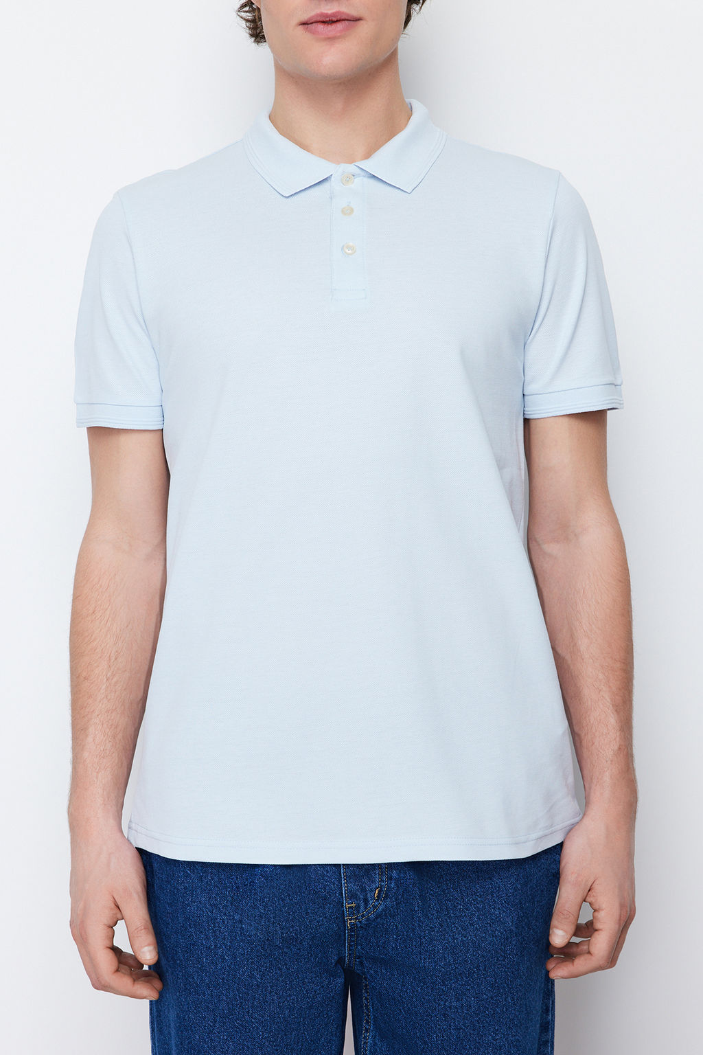Beyaz Slim/Dar Kesim Yakas? Cizgili Basic %100 Pamuk Polo Yaka T-shirt TMNSS20PO0009