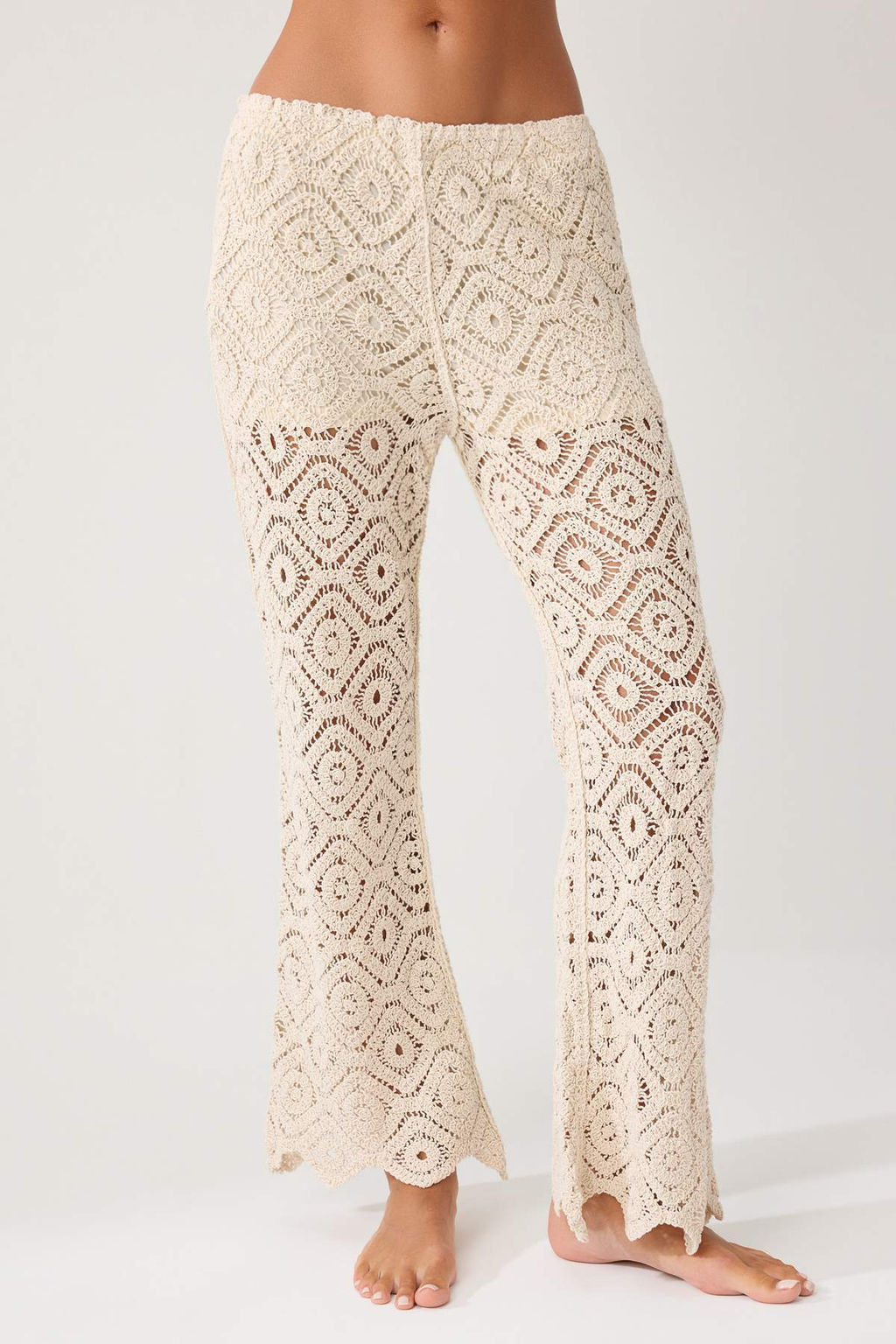 Ekru Premium Triko Ajurlu Maxi Boy Normal Bel Plaj Pantolon TBESS26PL00000 - Trendyolmilla фото 3