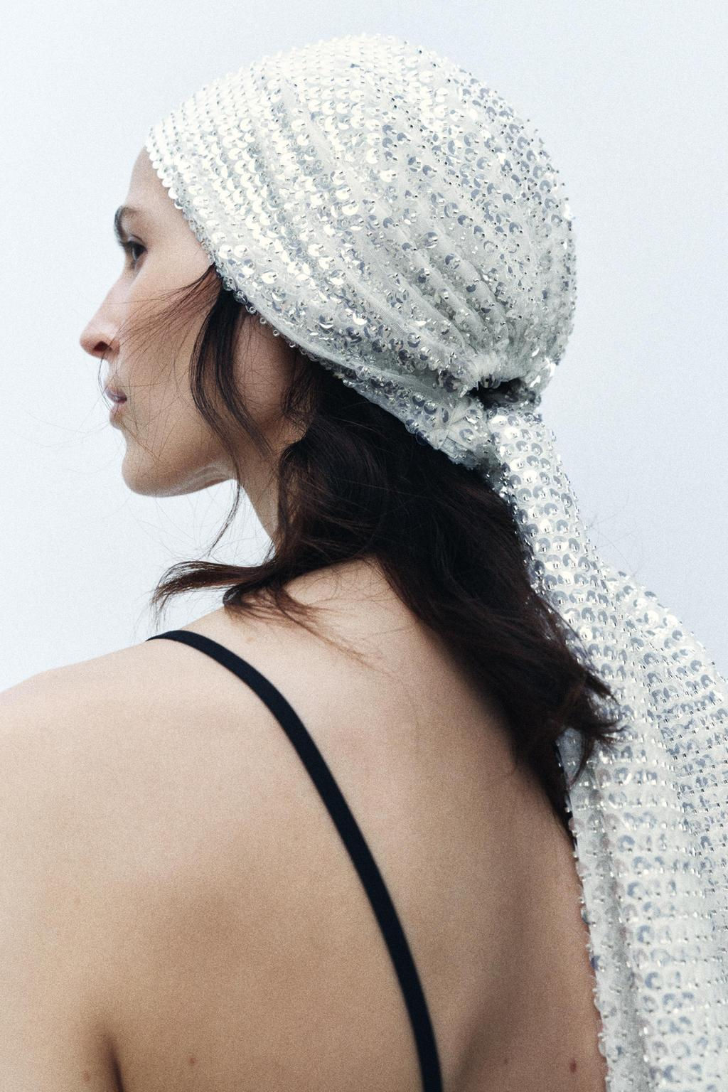 SEQUINNED BEADED CAP HEADBAND - Zara фото 2