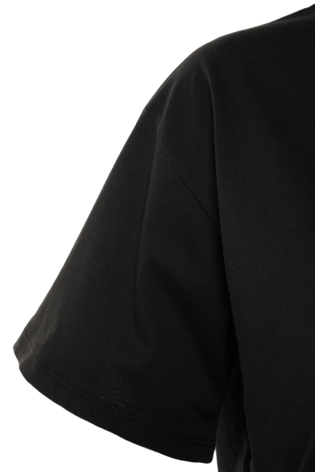 Siyah %100 Pamuk Bisiklet Yaka Oversize/Genis Kal?p Orme T-Shirt TWOSS20TS0134