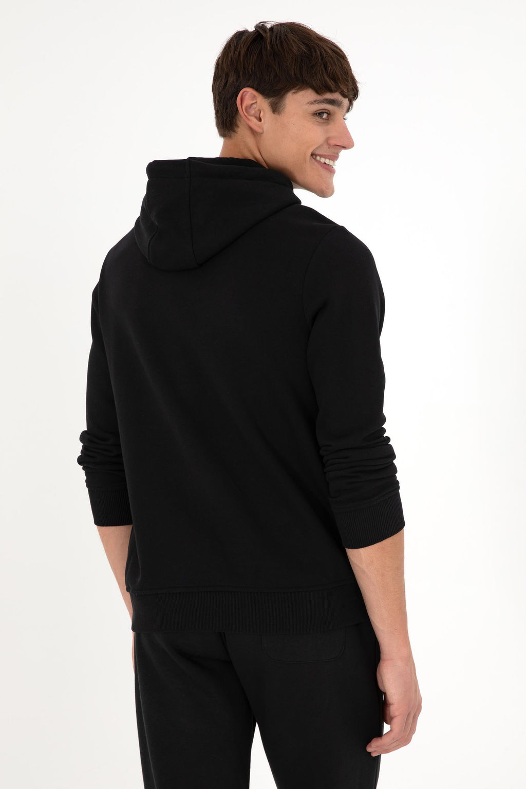 Erkek Kap__onlu Siyah Basic _ardonlu Sweatshirt