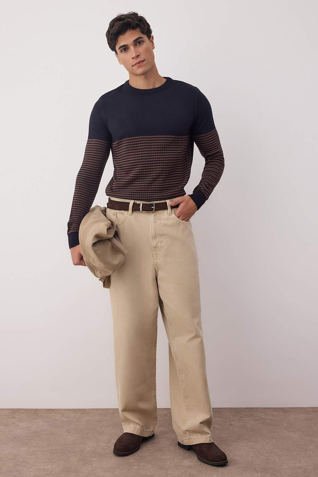 TRENDYOL MAN Siyah Slim Dar Kesim Bisiklet Yaka Cizgili Triko Kazak TMNAW21KZ0557 - Trendyolmilla фото 2