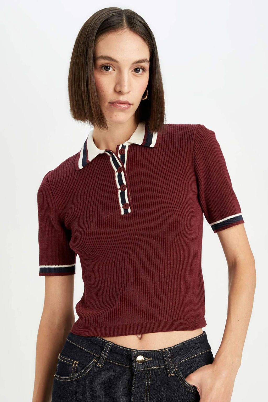Regular Fit Dugmeli Polo Yaka K?sa Kollu Triko Kazak - Defacto фото 2