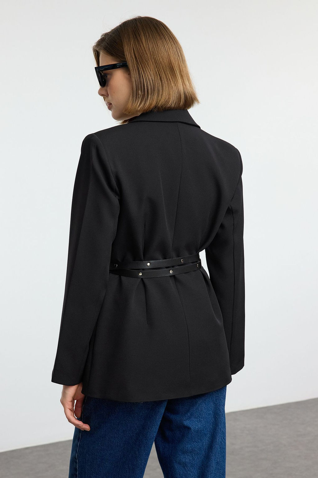 Siyah Kemerli Dokuma Blazer Ceket TWOAW25BC00031 - Trendyolmilla фото 5