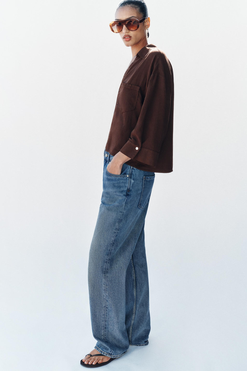 CAMISA FLUIDA CON LINO / Marr?n - Zara фото 5