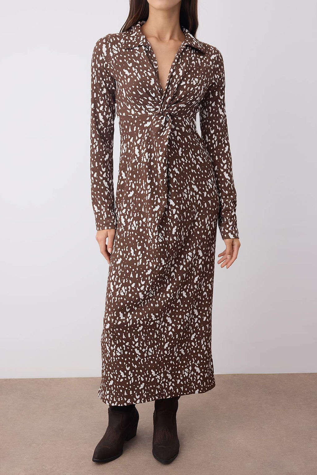 Kahverengi Bask?l? Buzgu / Drape Maxi Orme Elbise TWOAW26EL00194 - Trendyolmilla фото 3