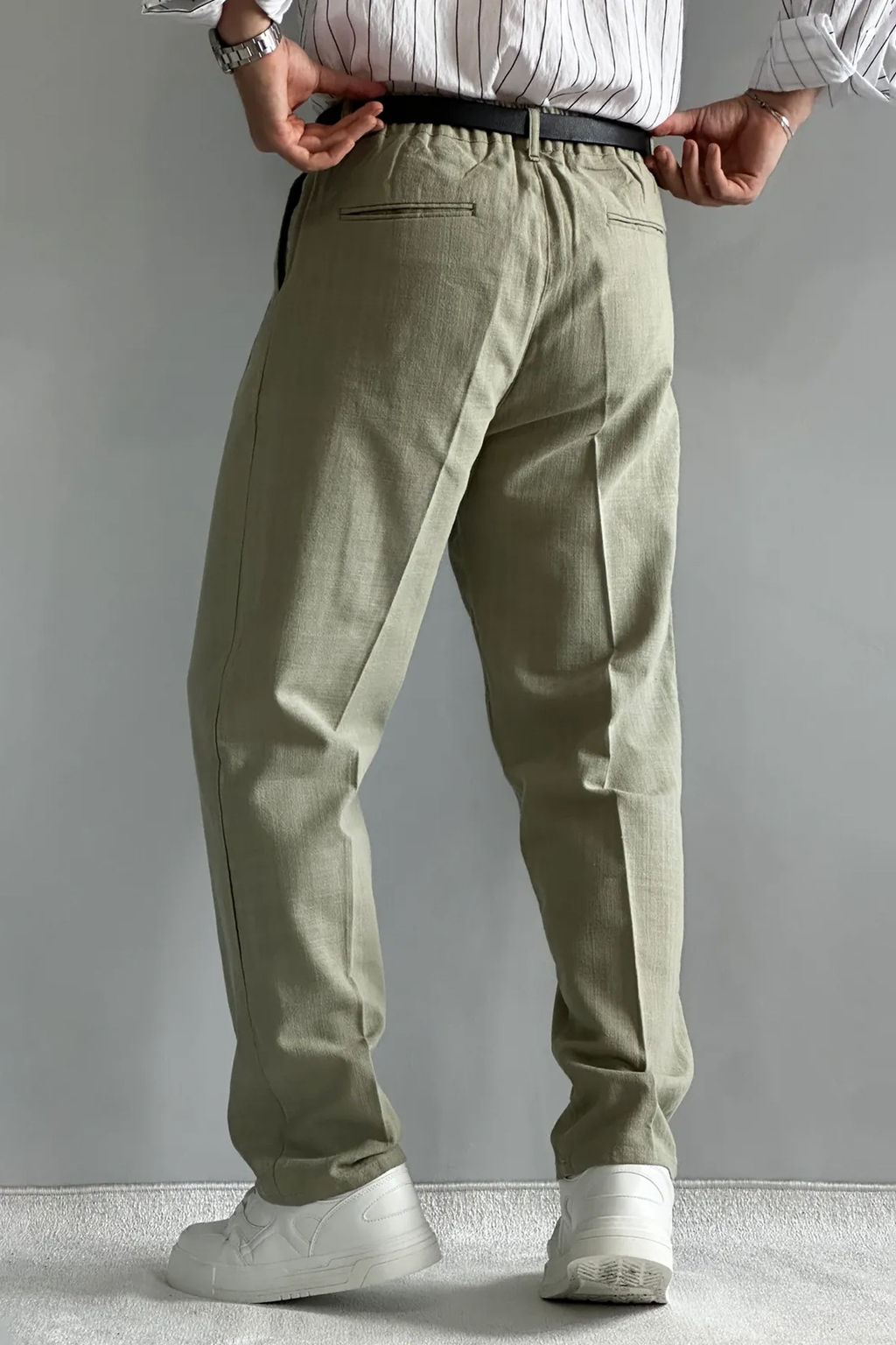 Ac?k Haki Keten Gorunumlu Erkek Pantolon TMNAW26PL00003