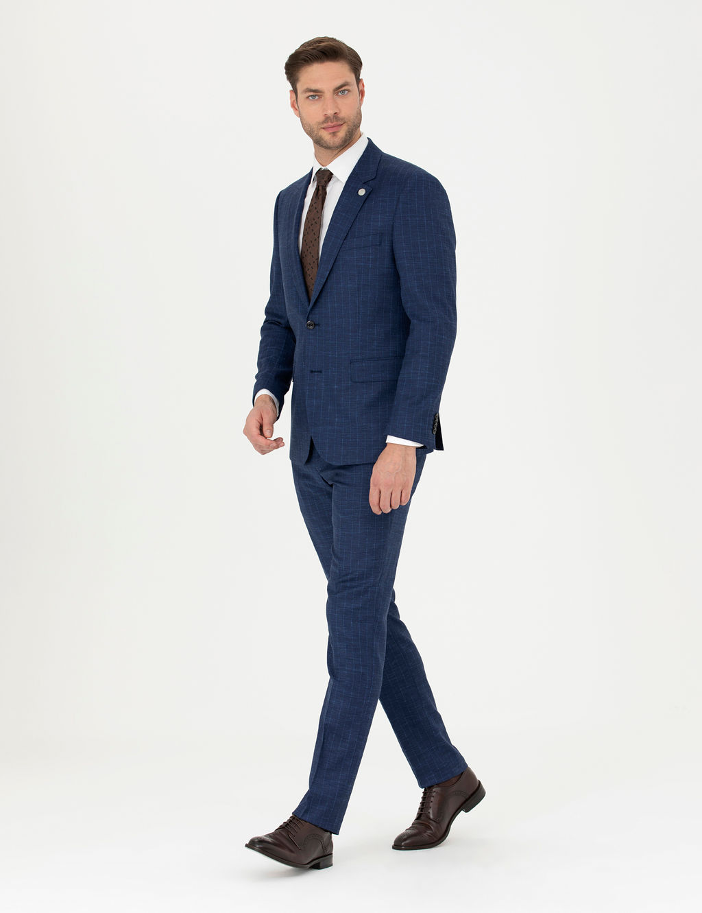 _ndigo Slim Fit _izgili Tak_m Elbise
