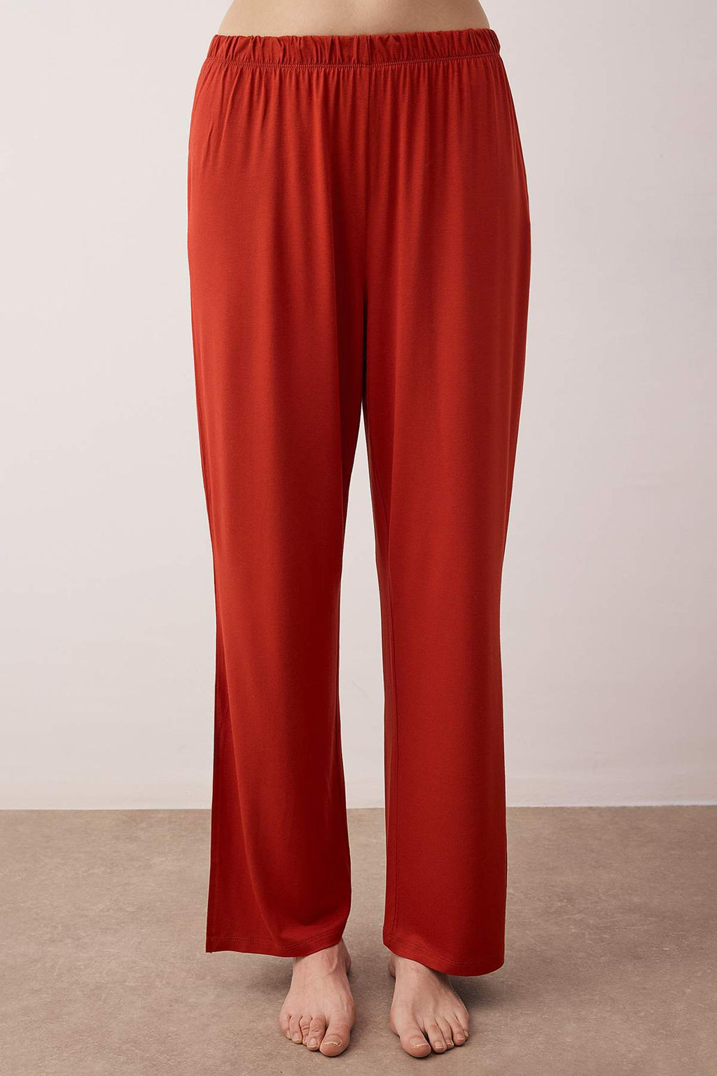 Kiremit Gomlek Yaka Cepli ve Y?rtmacl? Viskon Orme Pijama Tak?m? THMAW26PT00184 - Trendyolmilla фото 3