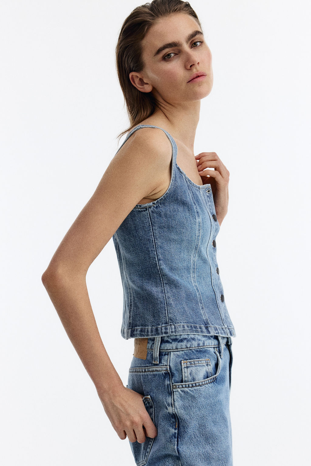 Top en denim con botonadura frontal - H&m фото 6