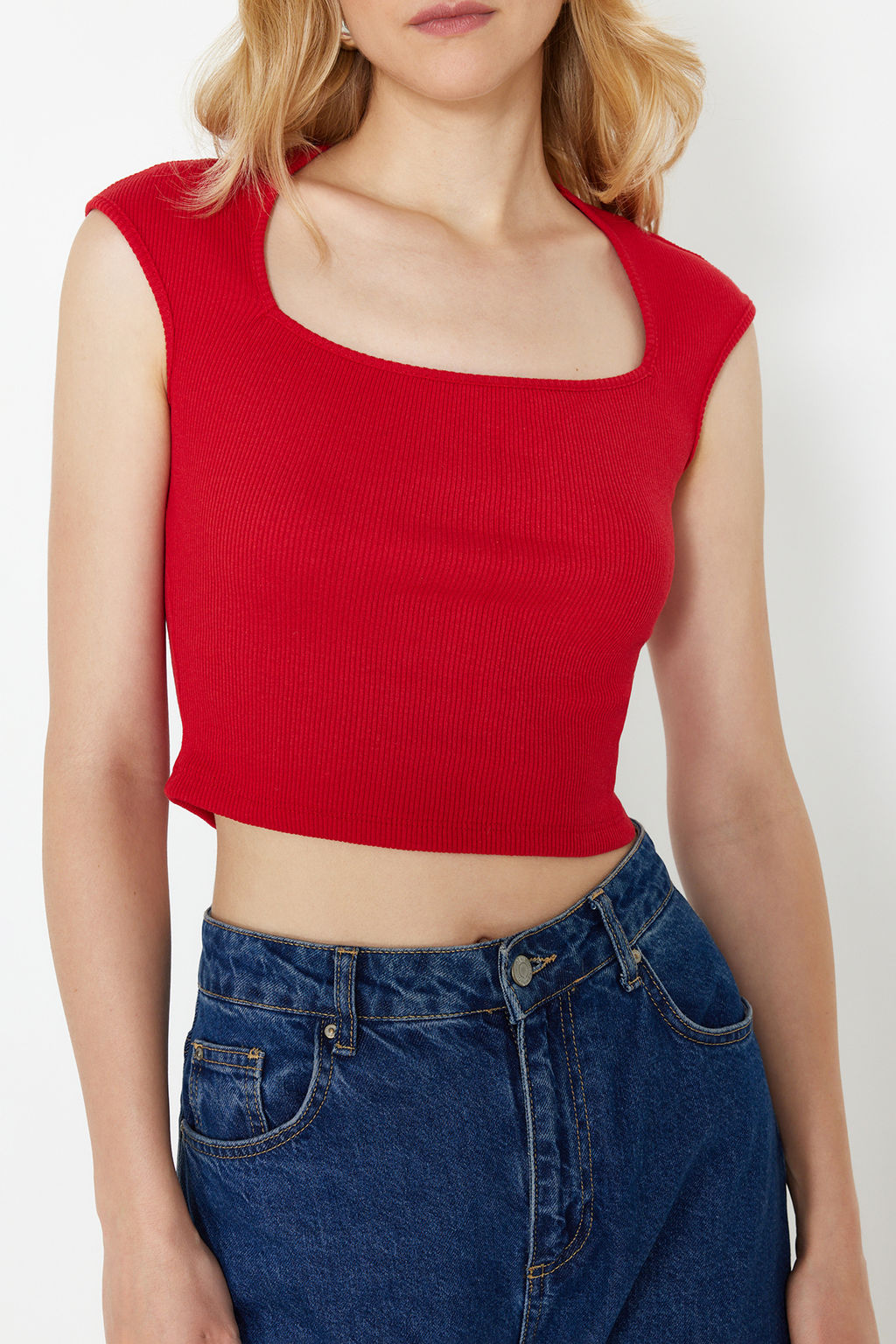 K?rm?z? fitted/vucuda Oturan Fitilli Esnek Orme Bluz TWOSS24BZ00641