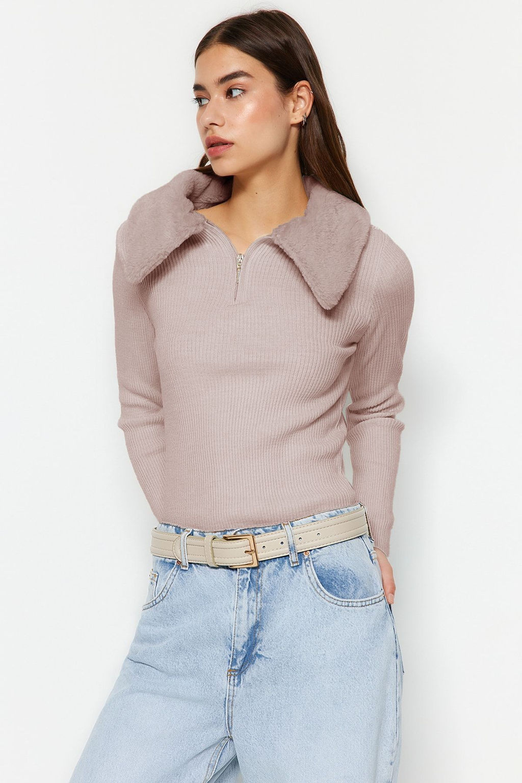 Pudra Polo Yaka Suni Kurk Detayl? Triko Kazak TWOAW24KZ00204