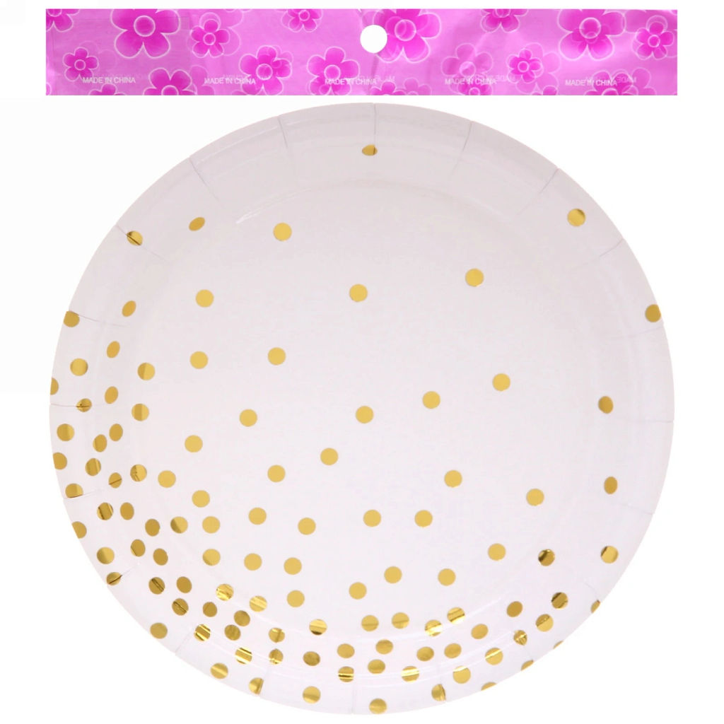 Цена за 6 шт. Тарелка бумажная 18 см в наборе 10 шт "Конфетти" белая