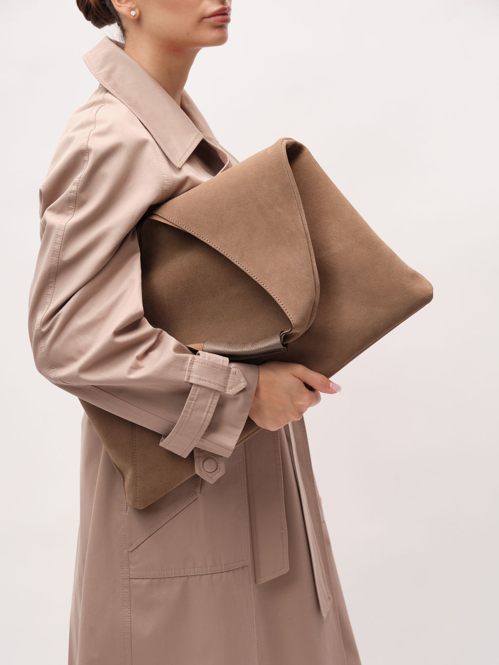 Замшевая сумка Luna DBR 31373 серо-коричневый  фото 4