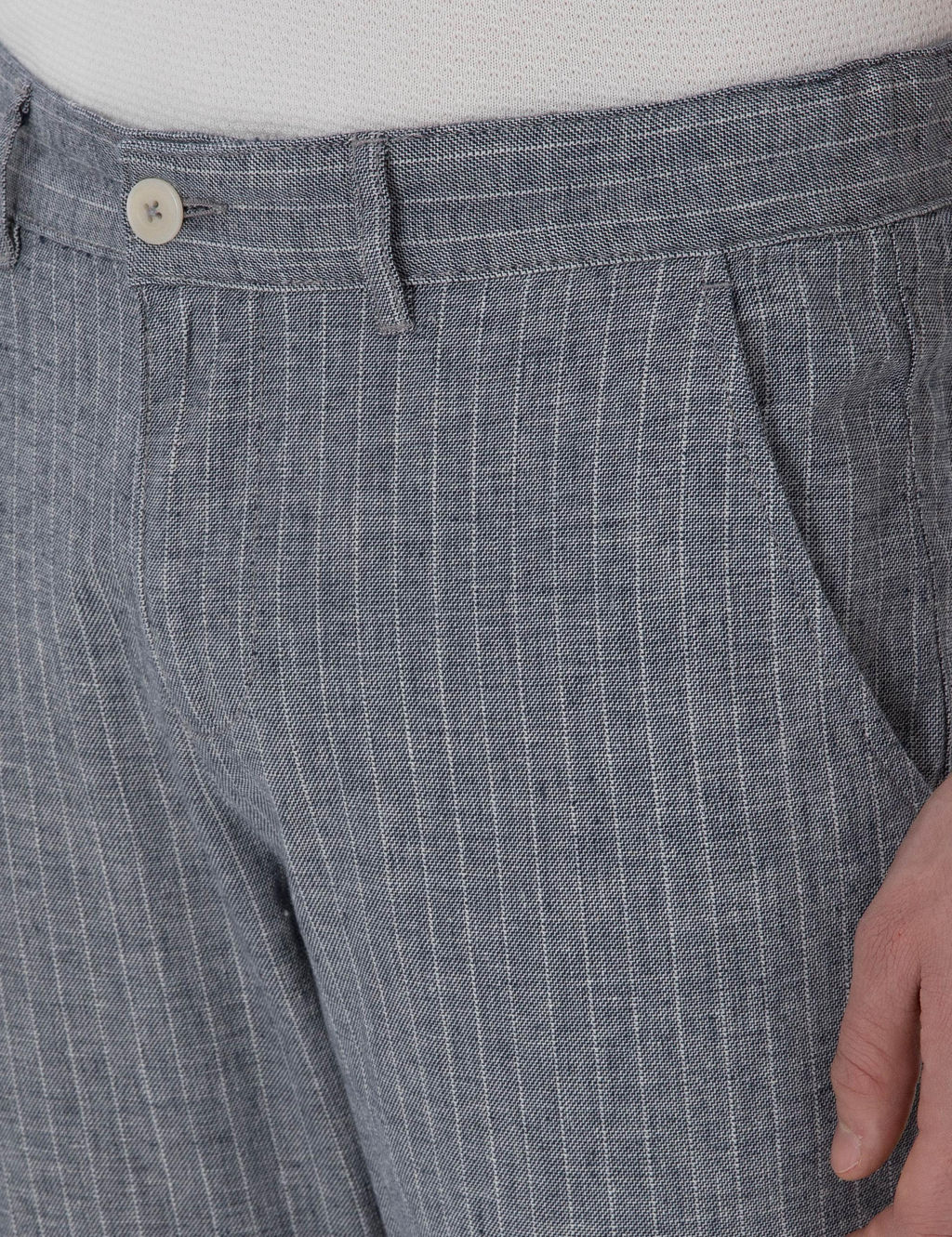 Lacivert Slim Fit Keten Kar___ml_ _izgili Kanvas Pantolon - Pierre cardin фото 5