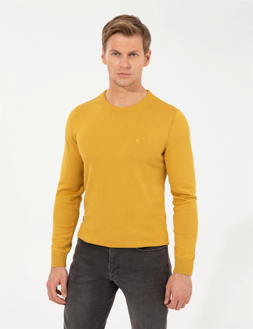 Hardal Slim Fit Bisiklet Yaka Basic Triko Kazak