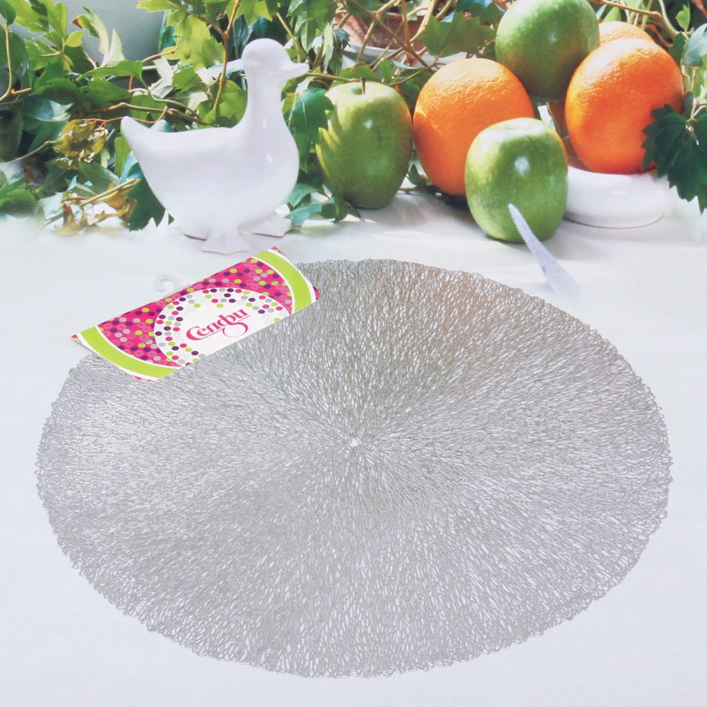 Цена за 3 шт. Салфетка плетеная 38см "Паутинка" серебро