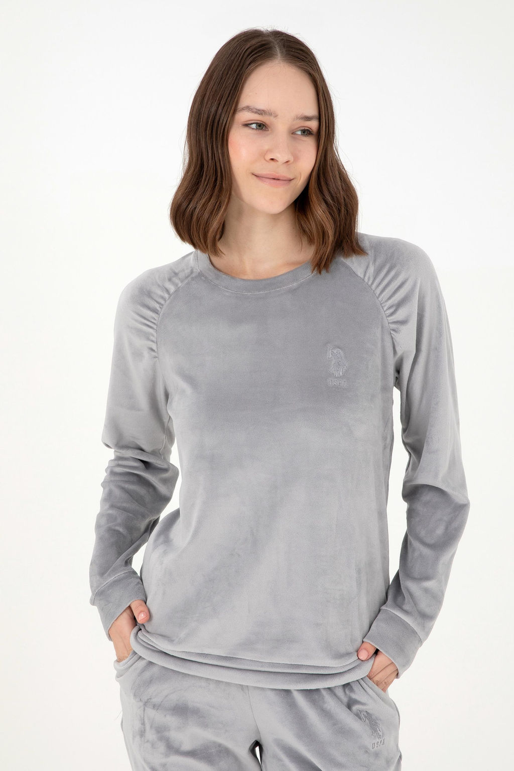 Женский пижамный комплект серого меланжевого цвета - U.s. polo assn фото 3