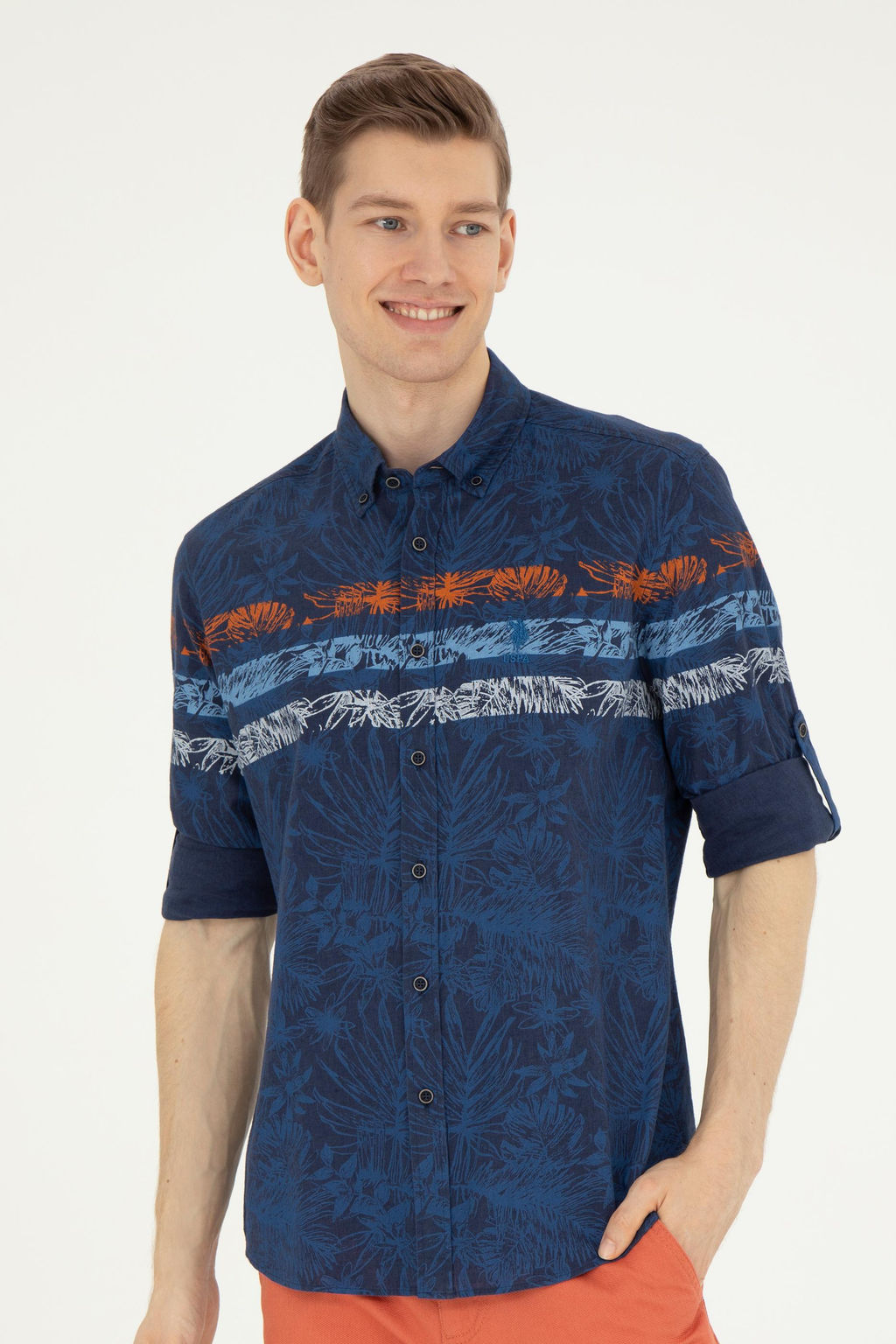 Мужская темно-синяя рубашка с длинным рукавом - U.s. polo assn фото 10