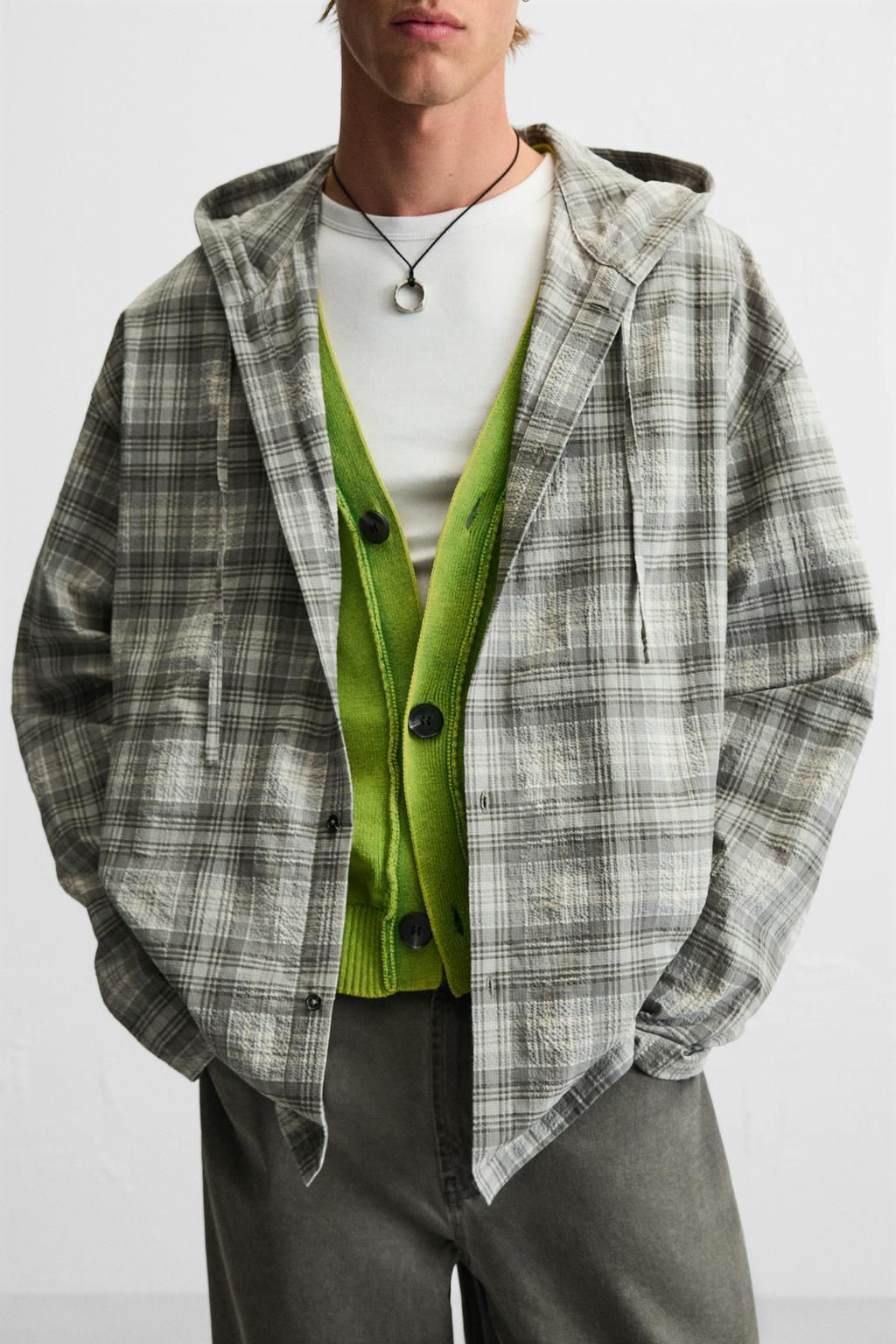 HOODED CHECK OVERSHIRT - Zara фото 5