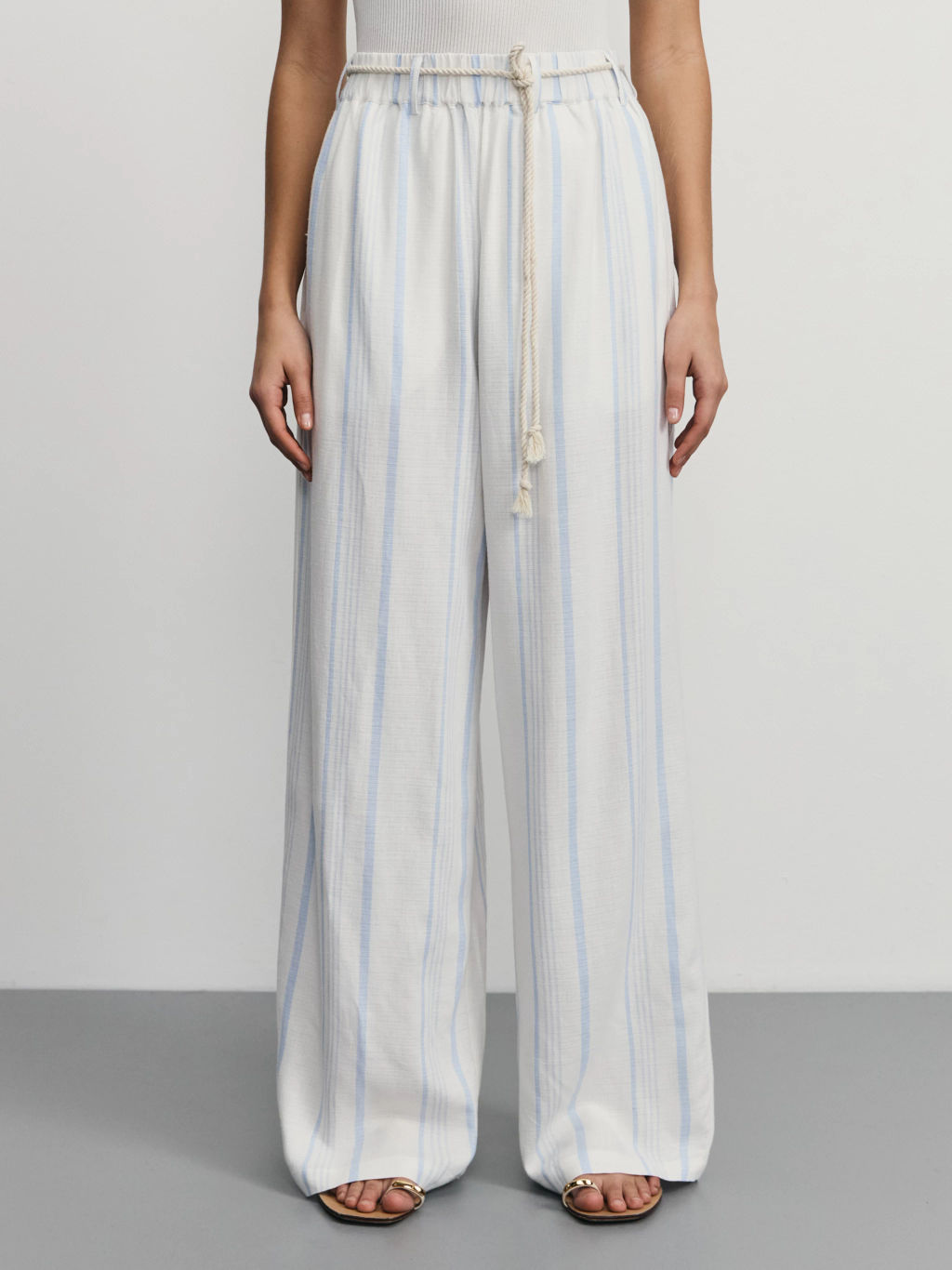 Прямые брюки из вискозы и льна в полоску / Zarina  фото 3