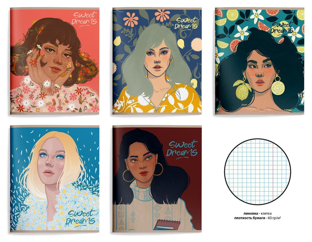 Тетрадь Schoolformat 48 листов, клетка, скрепка, МИЛЫЕ ДЕВУШКИ А5 мелованный картон, матов...