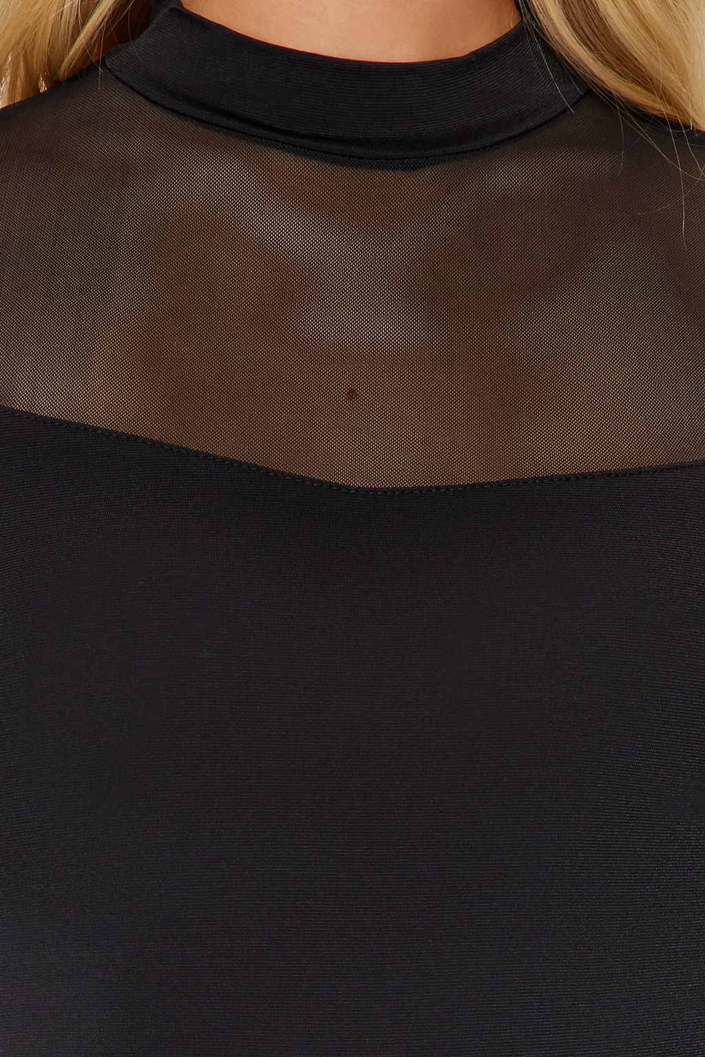 Siyah Slim Tul Detayl? Uzun Kollu Dik Yaka Alttan C?tc?tl?Esnek Orme Body TWOAW24BD00049