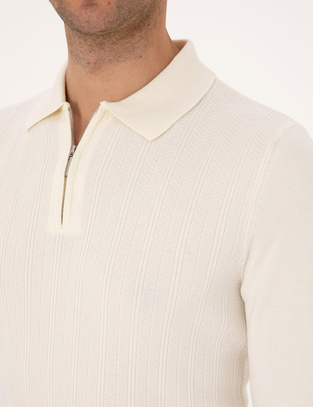 Ekru Regular Fit Polo Yaka Fermuarl_ Triko Kazak - Pierre cardin фото 7